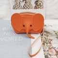 Orange elephant leather coin purse with pebble texture and matching wrist strap - Orange Red
