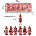 Set de 6 adornos navideños en forma de caramelo rojo y blanco con textura de espiral - Juego de 6 / Rojo