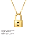 14K gold plated stainless steel padlock necklace featuring a black engraved letter I - Letter I Style