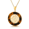 Elegant gold-tone necklace with brown tortoiseshell pendant and rose cut-out design - Gold Hollow Rose (KP81109-KC) / Gold