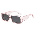 Retro rectangle pink translucent sunglasses with wide temples and dark grey lenses for women - Transparent Pink
