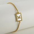 18k gold plated stainless steel bracelet with letter M shell pendant and adjustable slide clasp - Letter M