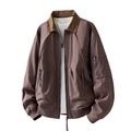 Blouson aviateur d'automne marron foncé pour hommes avec col contrasté et poche de manche - M / Marron Café