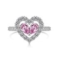 S925 silver ring featuring a pink heart-shaped zircon with micro-pave diamond accents - Pink-DY121054