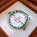 Beaded gold-plated ceramic bracelet with green agate beads and adjustable woven rope - 24# Bracelet - Green