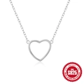 Classic S925 sterling silver minimalist hollow heart pendant necklace for women - 925 Silver / White Gold