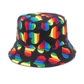 Bob réversible noir avec motifs cœurs arc-en-ciel pour une protection solaire tendance en plein air - M (56-58cm) / Cœur arc-en-ciel