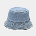 Detailed close-up showing the stitching and texture of the light blue denim bucket hat - M / Flat Top Light Blue