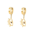 Titanium steel evil eye earrings with green crystal inlay in a luxury gold finish - Gold
