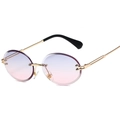 Randlose ovale Sonnenbrille mit goldenem Metallrahmen und lila-rosa Verlauf - Goldener Rahmen Lila-Rosa Farbverlauf