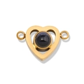 Detailed view of heart-shaped gold connector with black projection stone for bracelets - Gold Heart Double Hole