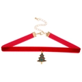 Collana girocollo festiva in velluto rosso con ciondolo albero di Natale verde e oro - Stile Albero di Natale (Rosso)
