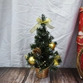 Mini green Christmas tree with gold bows, cones and balls in a golden base pot - 30cm / Gold