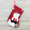 Linen Christmas stocking with red plaid and 3D Santa Claus figure for holiday decor - Linen Medium Stocking (Santa Style)