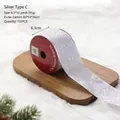 Sparkling silver Christmas ribbon roll with snowflake patterns on red spool, 6.3cm wide - Silver Style C (Silver Glitter Cutout Pattern)
