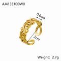 Vintage golden adjustable open ring with woven texture and bead details, 0.6cm width - Woven Texture With Beads Style (AJ41331D0W0)