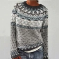 Women's Nordic Fair Isle knit sweater in grey, light blue and white color block pattern - 3XL / Gray and Blue Pattern