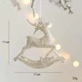 Addobbo natalizio renna a dondolo con glitter bianchi, decorazione per albero 11cm - Stile A / Champagne