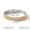 Vue détaillée du bracelet en acier inoxydable plaqué or 18 carats avec ses dimensions - Style de Maillon Président (HC-B20180-GS) / Or & Argent