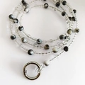Beaded bag strap with clear and marble texture beads and silver spring buckle - Crystal Cloud Black [Silver Buckle]