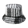 Classic black and white plaid teddy fleece bucket hat for winter warmth and retro style - M (56-58cm) / Black and White Plaid Style (A)
