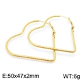 Golden heart-shaped hoop earrings with twisted rope texture design 50mm size - 50x47x2mm / Gold