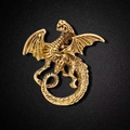 Golden vintage flying dragon brooch with detailed wings and scales for coats - Antique Gold