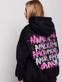 Oversized black hoodie for men and women featuring pink AMOR graffiti back print - S / Black (Thin Style)