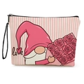 Neceser de rayas rosas con gnomo y rosas rojas para cosméticos y aseo de mujer - Gnomo Con Rosas (xy-060-3) / 17*25cm (Con Correa)