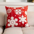 Christmas cushion cover in red chenille with white embroidered snowflake pattern - Velvet Large Snowflake