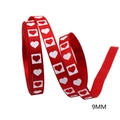 Nastro grosgrain rosso da 9mm con cuori bianchi per confezioni regalo di San Valentino - 10 Iarde/Rotolo = 9 Metri / 2#-Rosso Quadrato Cuore