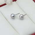 Elegant S925 silver stud earrings featuring natural grey freshwater pearls with a soft luster - 6-6.5mm
