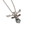 Collier punk argenté avec pendentif tête de cerf et turquoise sur fond blanc - Style de Tête de Cerf (13#)