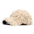 Fuzzy beige faux fur baseball cap for winter with long plush hair and black lining - Adjustable / Beige