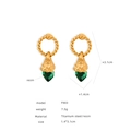 Neo-Chinese threaded gold drop earrings with deep green resin beads in titanium steel - F903 Gold Earrings