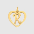 Polished gold hollow heart pendant with cursive letter K in stainless steel - Letter K