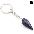 Conical blue goldstone keychain featuring shimmering starlit effect and silver metal ring - Blue Sandstone