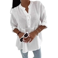 Elegante witte blouse met V-hals, kanten patchwork en knopen voor dames - S / Wit