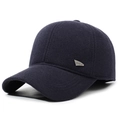 Gorra de béisbol de invierno azul marino en lana con orejeras y emblema deportivo - Ajustable / Azul marino