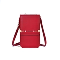 Women's compact red lychee grain leather crossbody phone bag with gold metal trim - Metal Bar Decorative Style (124) / Red