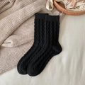 Chic black cable knit mid-calf socks for women featuring cozy autumn winter texture - One Size / Black