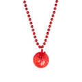 Red beaded glowing necklace with transparent disco ball pendant on white background - Red Disco Ball Pendant Bead Chain
