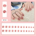 Süße rosa Press-on-Nägel mit Kirsch-Design und cremefarbenen French Tips, 24er-Set - R719 Französische Kirsche (Kleber-Typ)