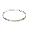 Silver titanium steel bracelet with rectangular colored zircons in a rainbow sequence - Multi-color Baguette Cut Style (KB167201-KFC)
