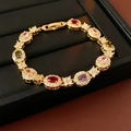 Detail of colorful oval zircon heart bracelet with gold plating on black leather display - Gold Multi-color Oval Style (Real Gold Plating)