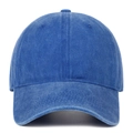 Close-up of vintage washed blue cotton baseball cap showing detailed fabric texture and seams - Sapphire Blue