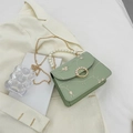 Sac à main vert menthe à perles avec broderie florale et chaîne en métal doré - Vert