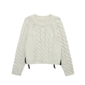 Stijlvolle gebroken witte kabeltrui in cropped model met ronde hals en zijdelingse veters - S / Wit