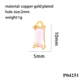 Pink rectangular zircon pendant with 18K gold plating showing 10x5mm dimensions and specs - Gold/Rose Pink Zirconia(P04251)