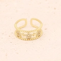 Détail d'une bague étoile dorée ajustable avec micro-zircons et bordure perlée fine - Étoile à Cinq Branches Creuse (4#)